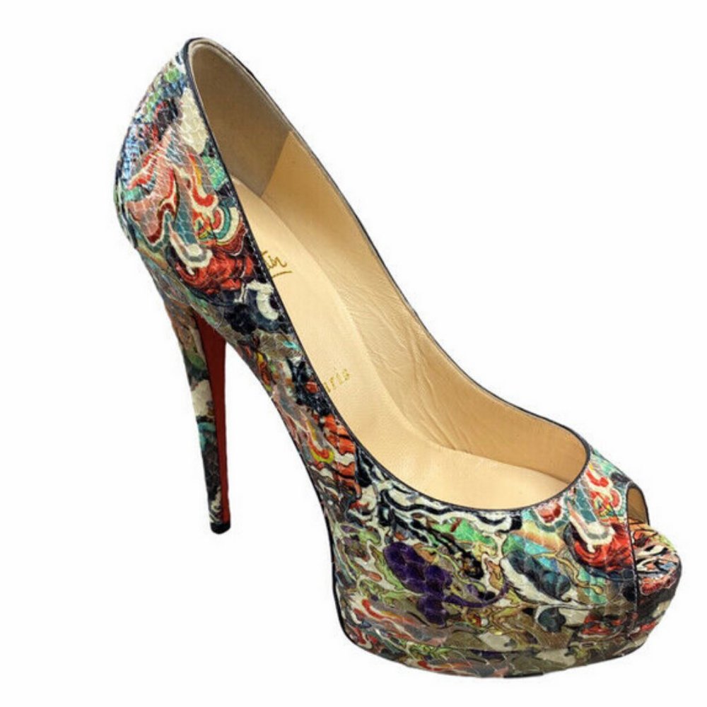 Christian Louboutin Multi-Color Palais Royal Python140 Peep-toe Pumps Size 39.5